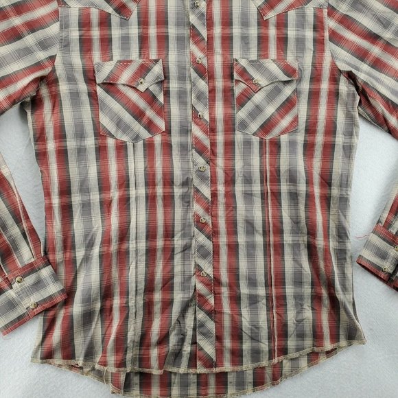Wrangler Shirt Men's Long Sleeve Pearl Snap Up Plaid Spread Collar Brown XL - Picture 6 of 11